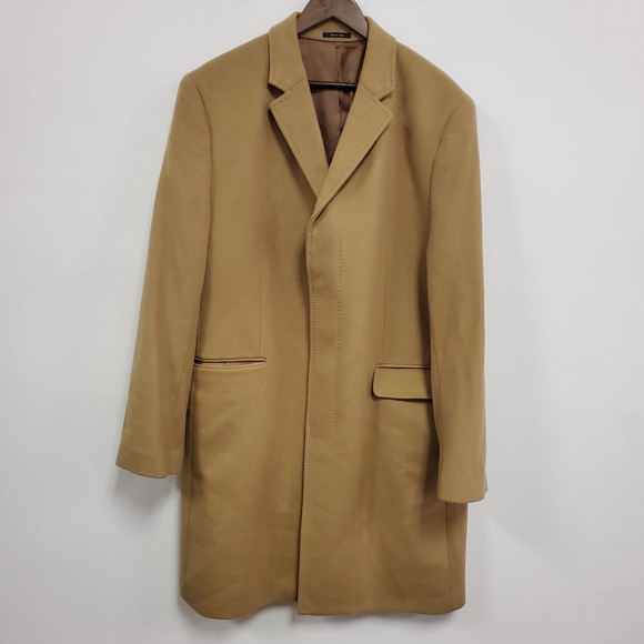 Express Mens Long Wool Business Coat Size XL Tan Professional Corpcore Office - Picture 1 of 15